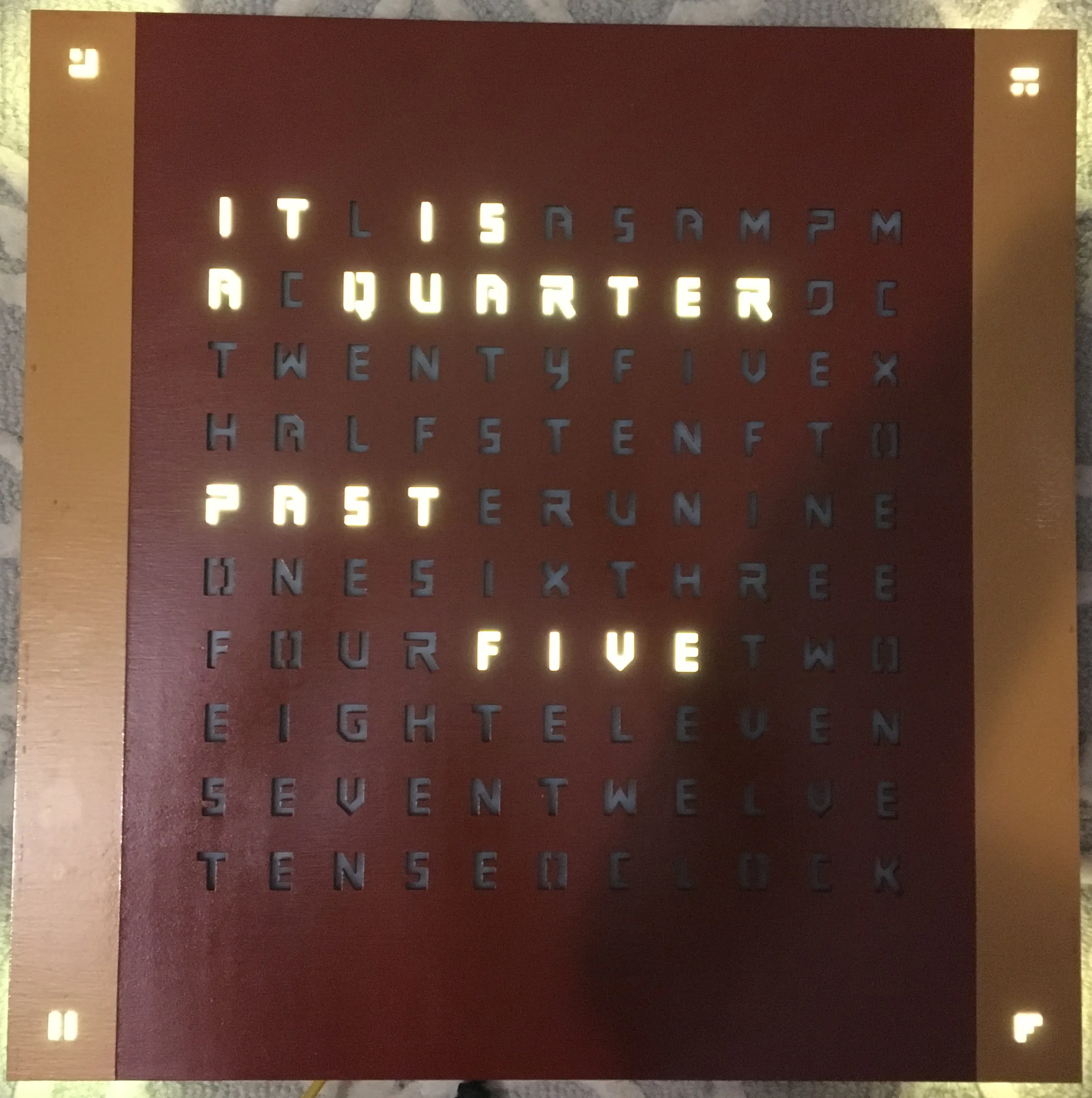 The first wooden word clock lit up in 2018